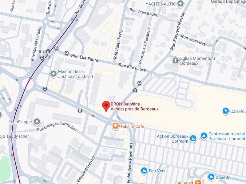 Delphine Bron Avocat Lormont : Localisation du Cabinet Plan Google Maps situant le cabinet de Delphine Bron, avocat près de Bordeaux, à Lormont.