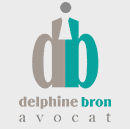 Logo Delphine Bron Avocat - Identité visuelle du cabinet Logo Delphine Bron Avocat, lettres stylisées d et b en taupe et turquoise formant une silhouette humaine.